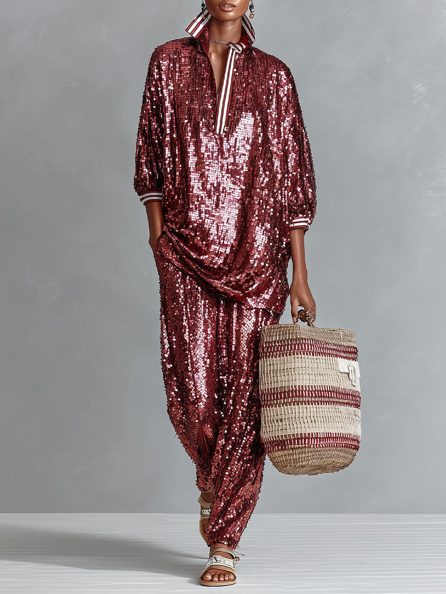 Aurelia | Burgundy Sequin Loungewear Set