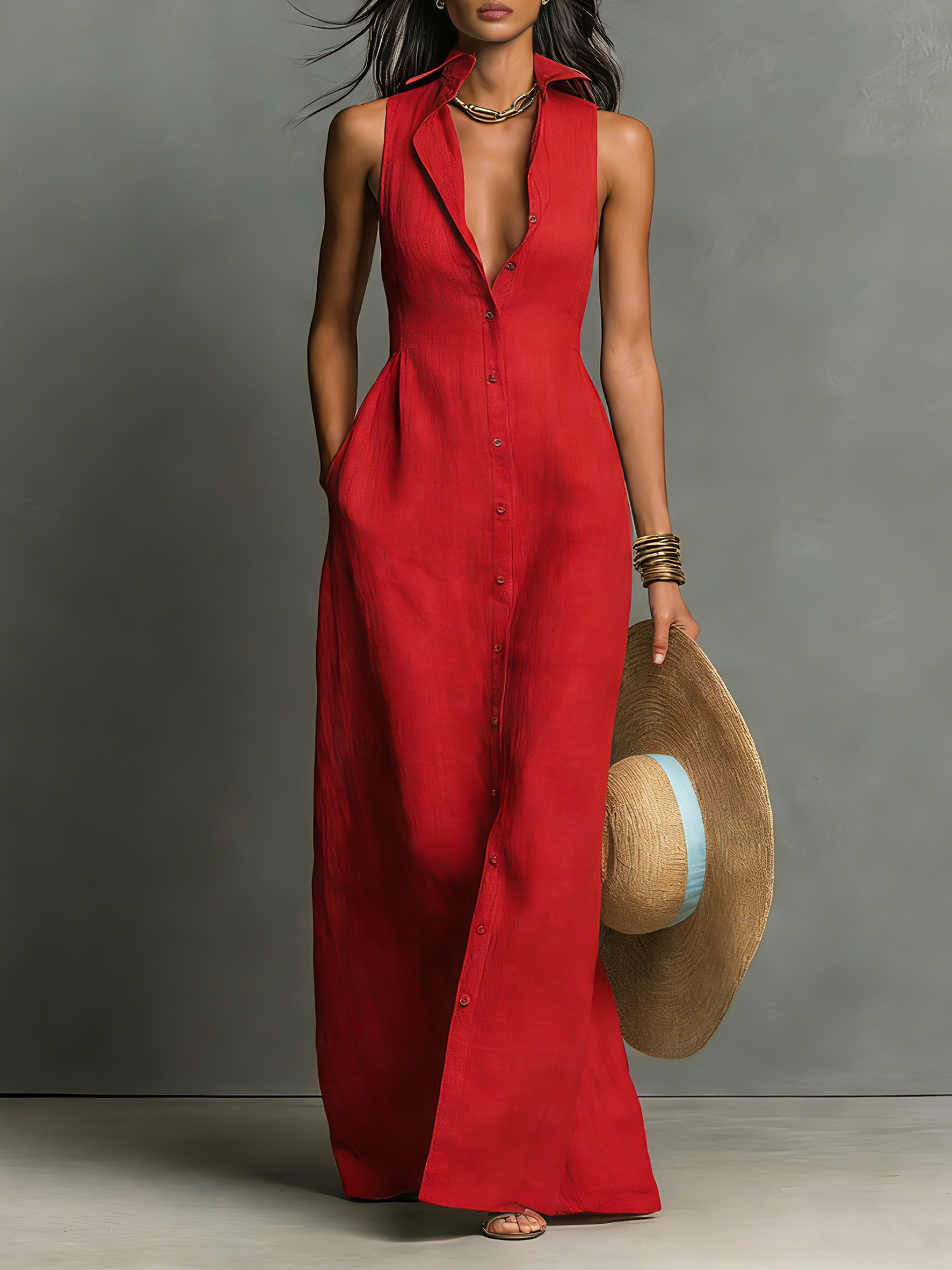 Arabella | Sleeveless Shirt Maxi Dress
