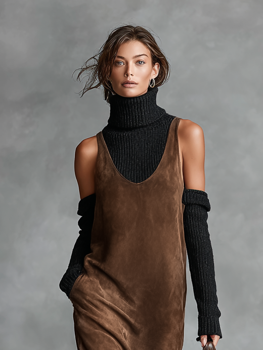 Rhea | Suede U-Neck Midi Dress