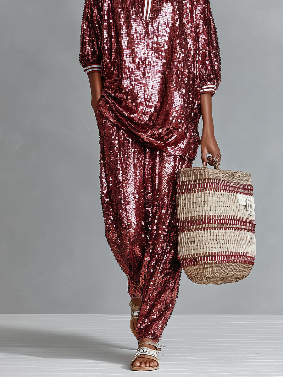 Aurelia | Burgundy Sequin Loungewear Set