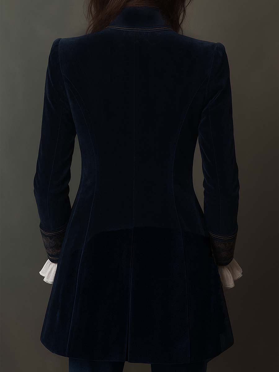 Odette | Navy Embroidered Velvet Jacket