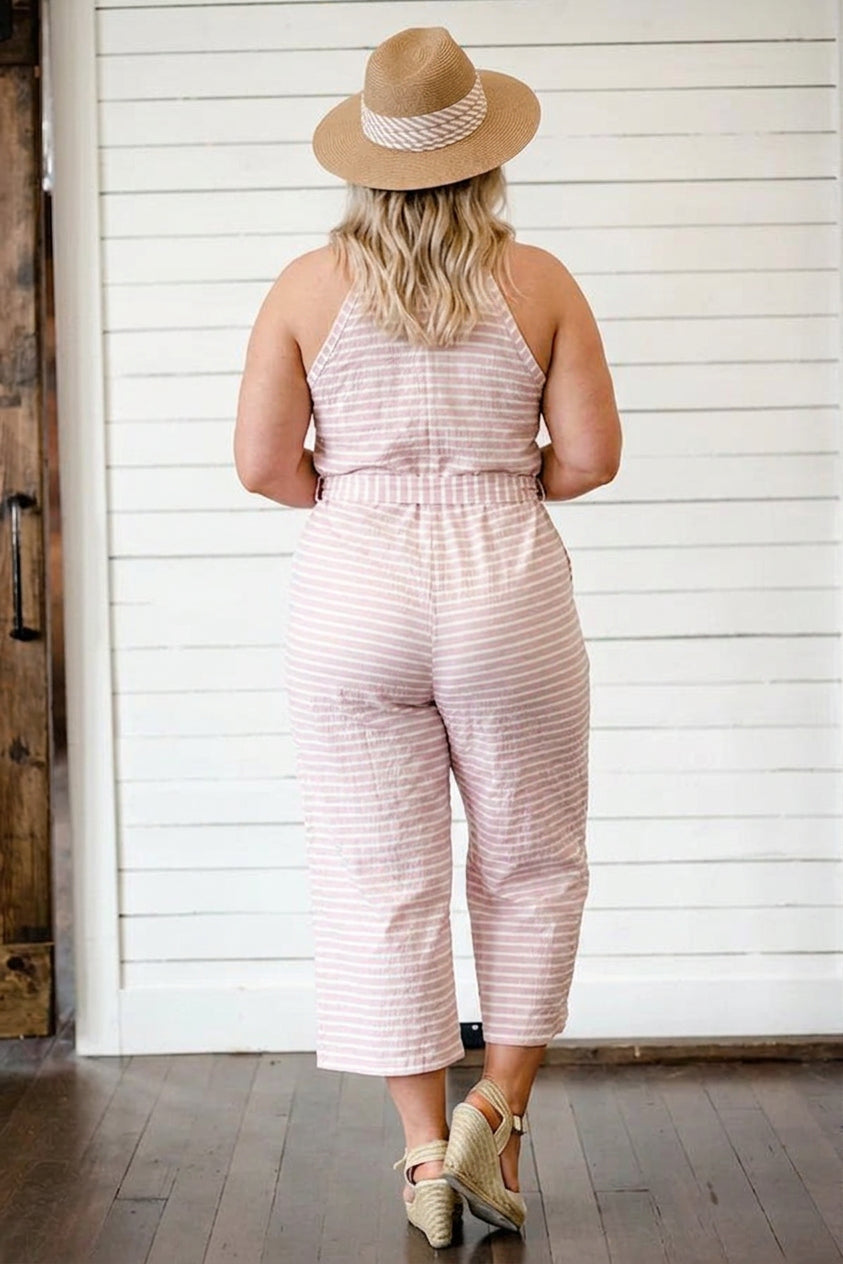 Ember - Pretty Striped Tie Waist Jumpsuit