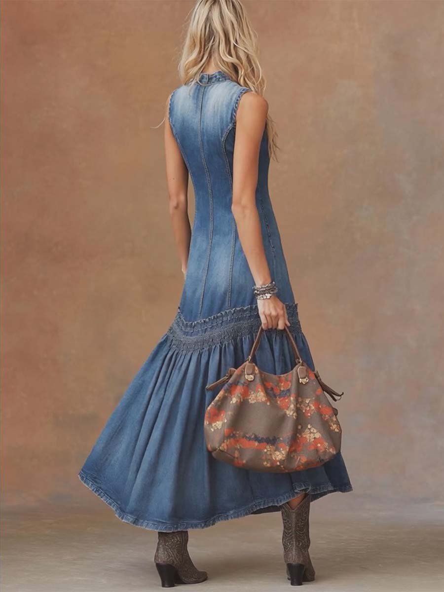 Sadie | Western Bubble Hem Denim Dress