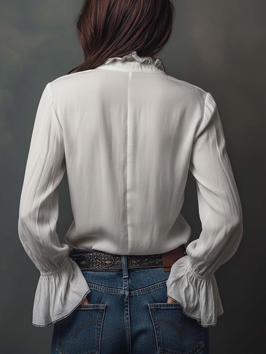 Elodie | White Flounce Cuff Blouse