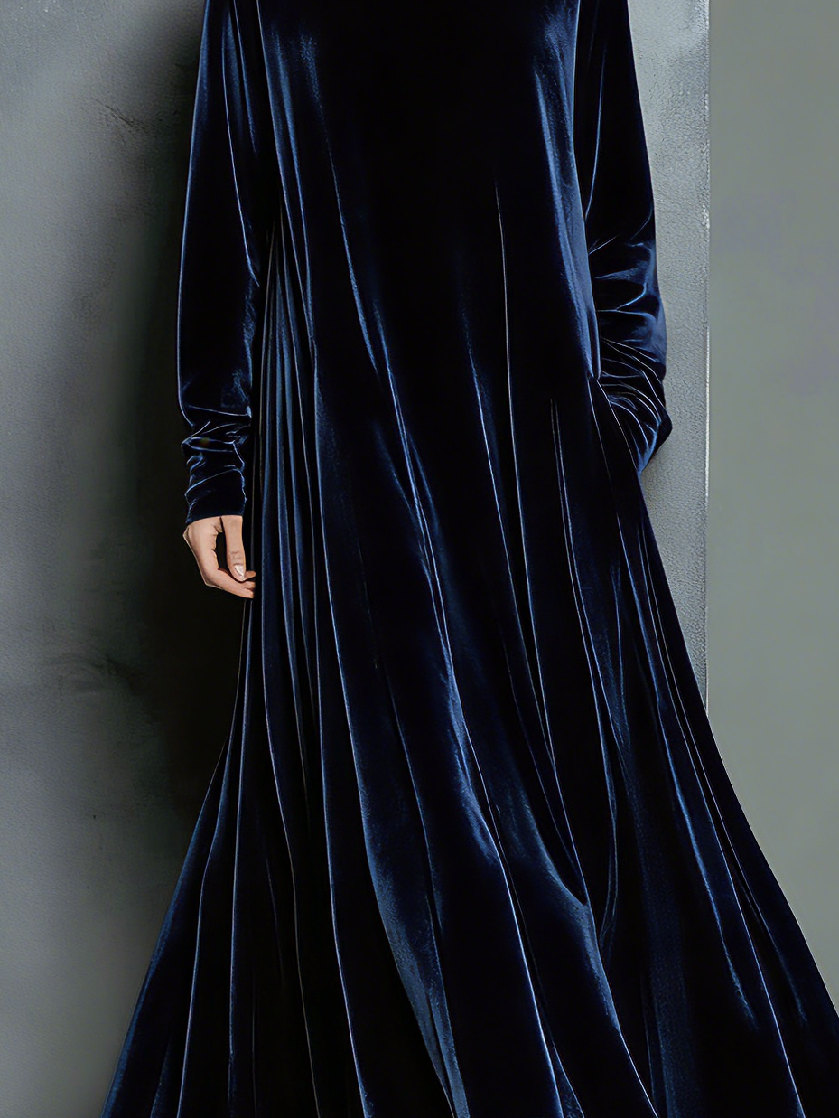 Adeline | Navy Velvet High-Neck Maxi Dress