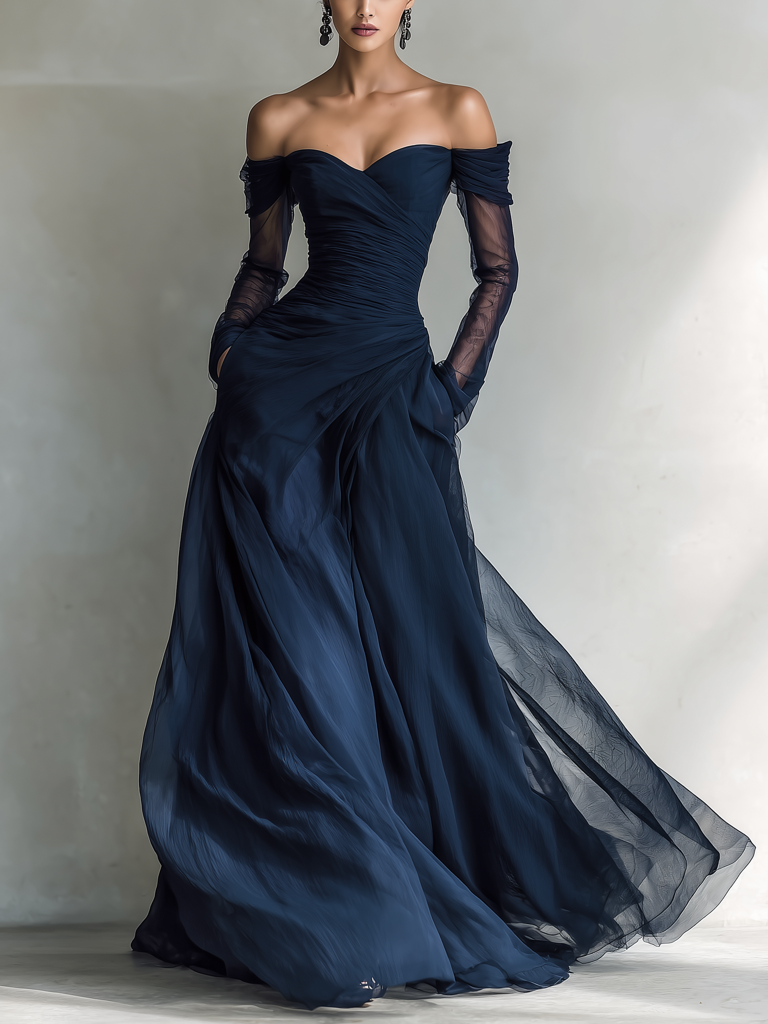 Serena | Dark Blue Organza Maxi Dress