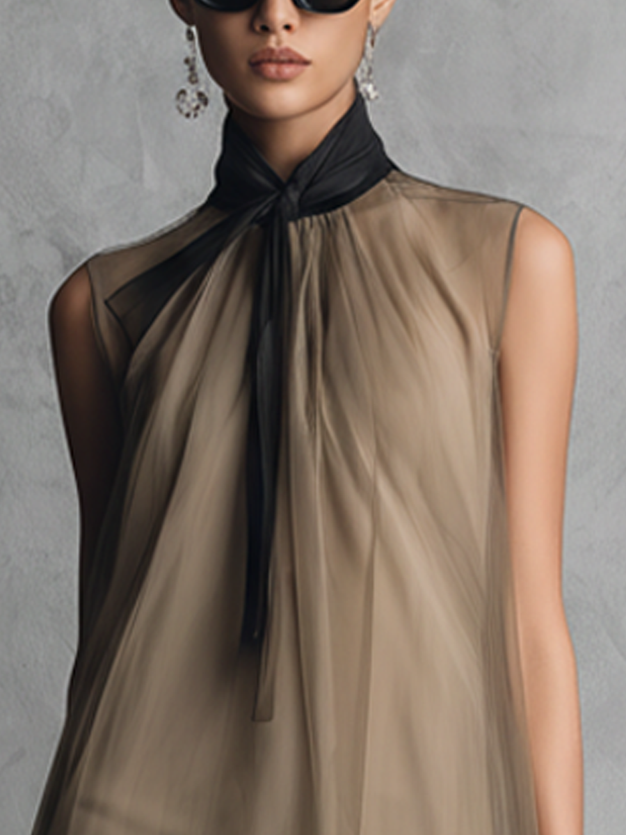 Mabel | Khaki Color-Blocked Chiffon Dress