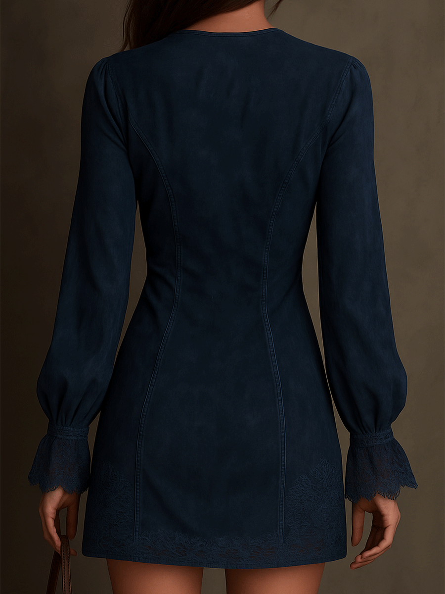 Vivienne | Blue Suede Lace Mini Dress