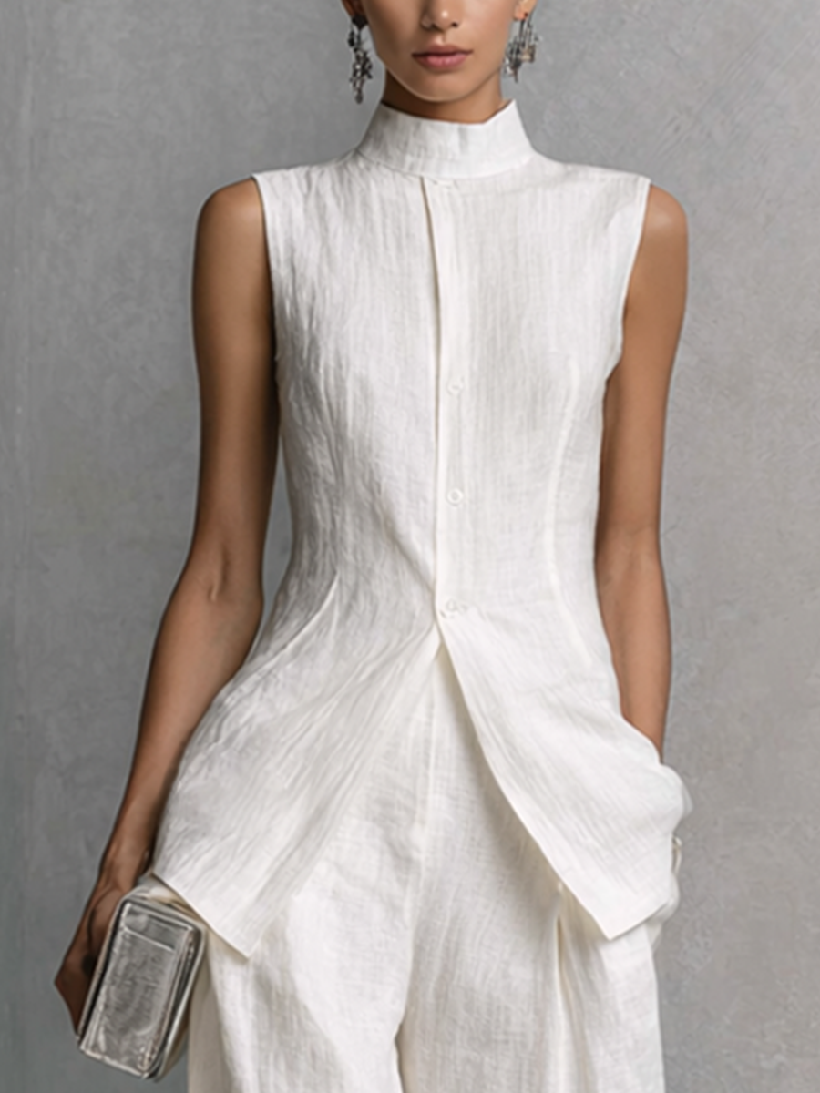 Anya | White Linen Wide-Leg Set