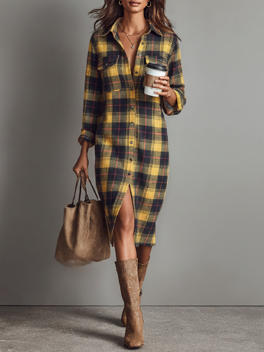 Larissa | Plaid Long Sleeve Midi Dress