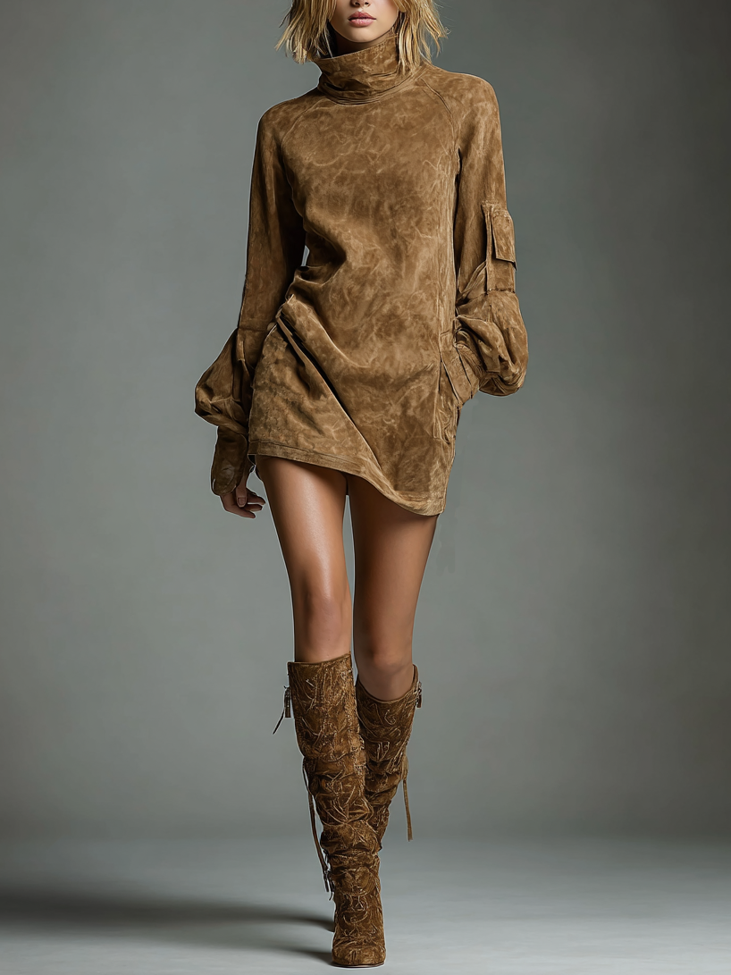 Rhea | Suede Turtleneck Mini Dress