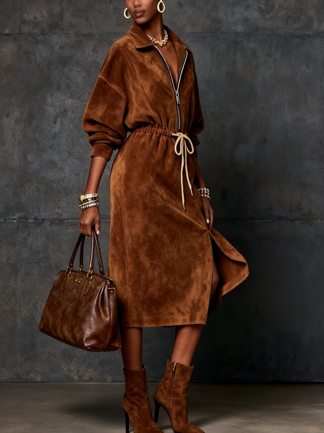Ava | Faux Suede Midi Dress