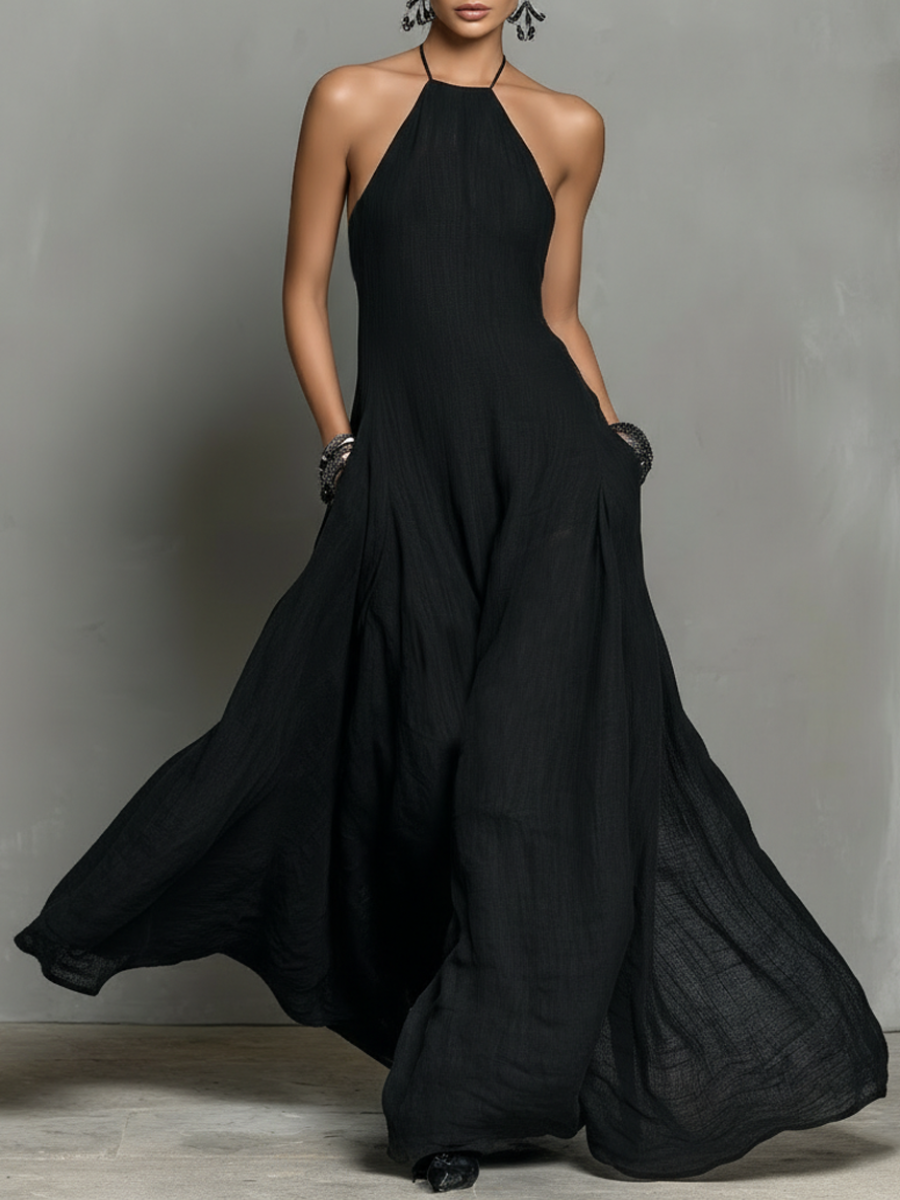 Thea | Halter Neck Linen Maxi Dress