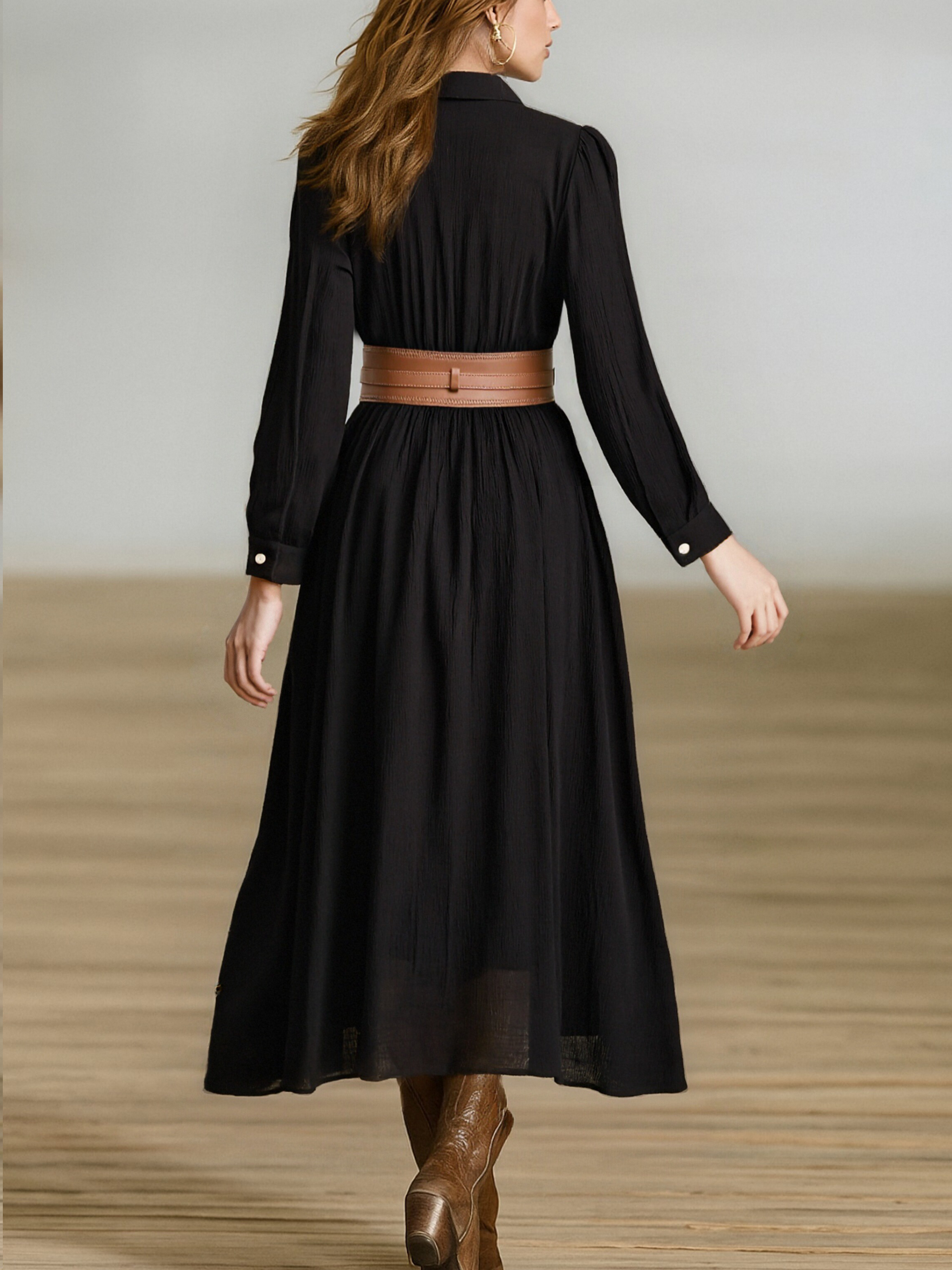 Rosalie | Pleated Lapel Maxi Dress