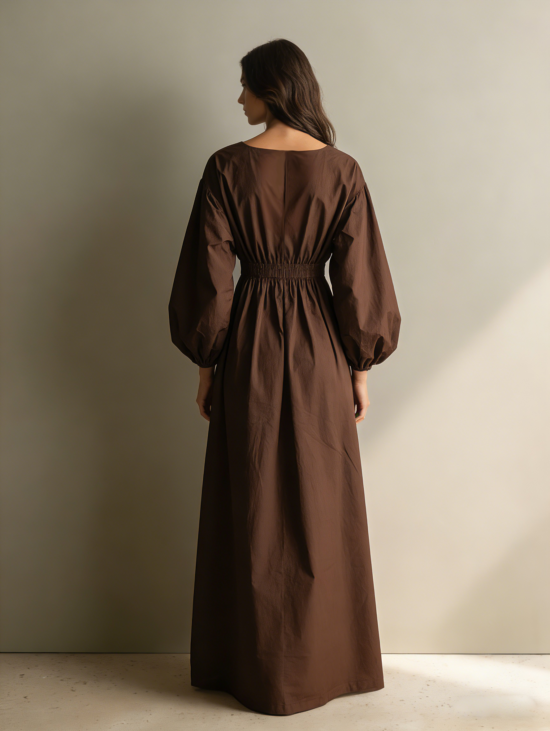 Camille | Brown Linen V-Neck Maxi Dress