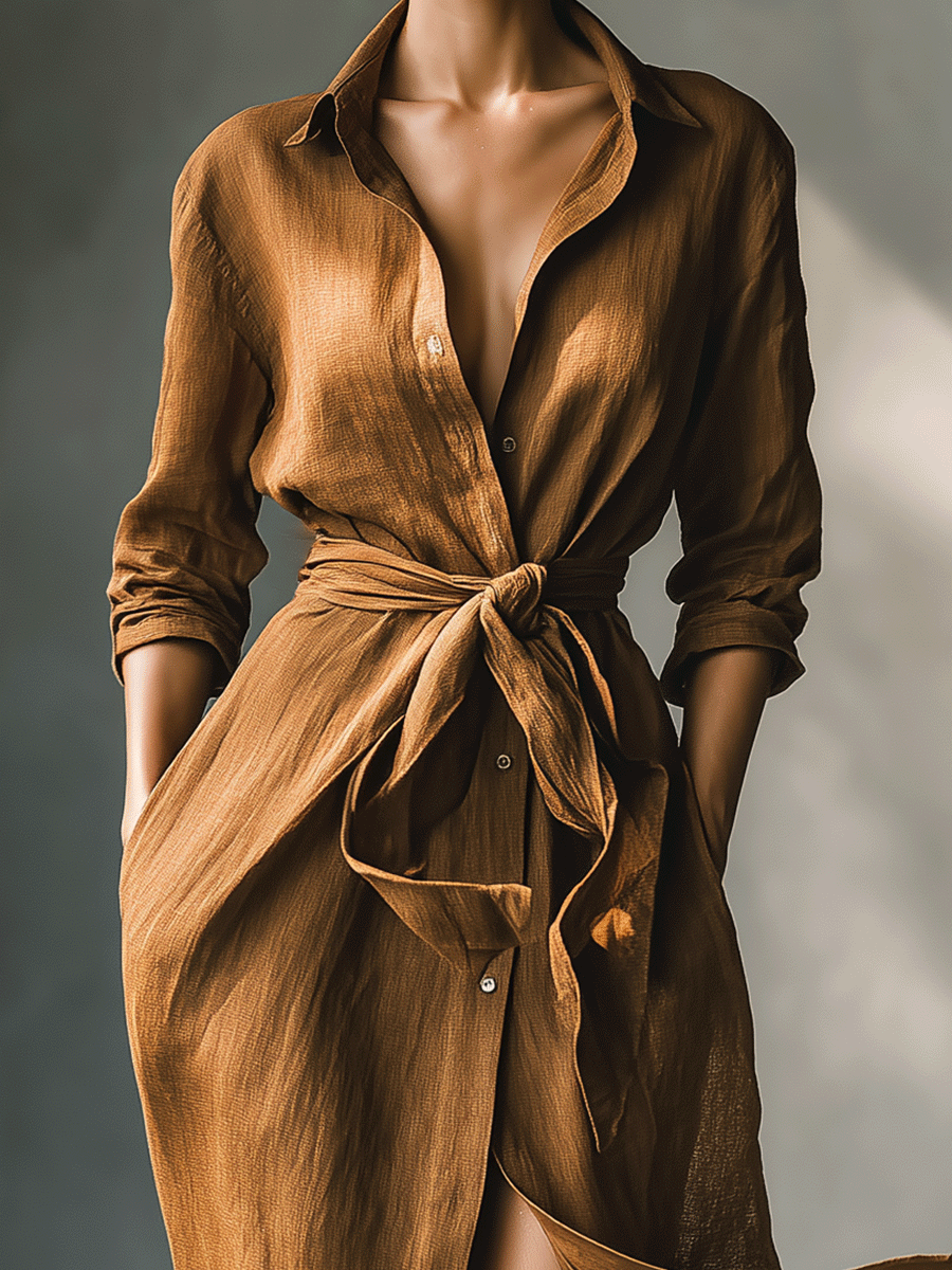 Camille | Vintage Brown Shirt Maxi Dress