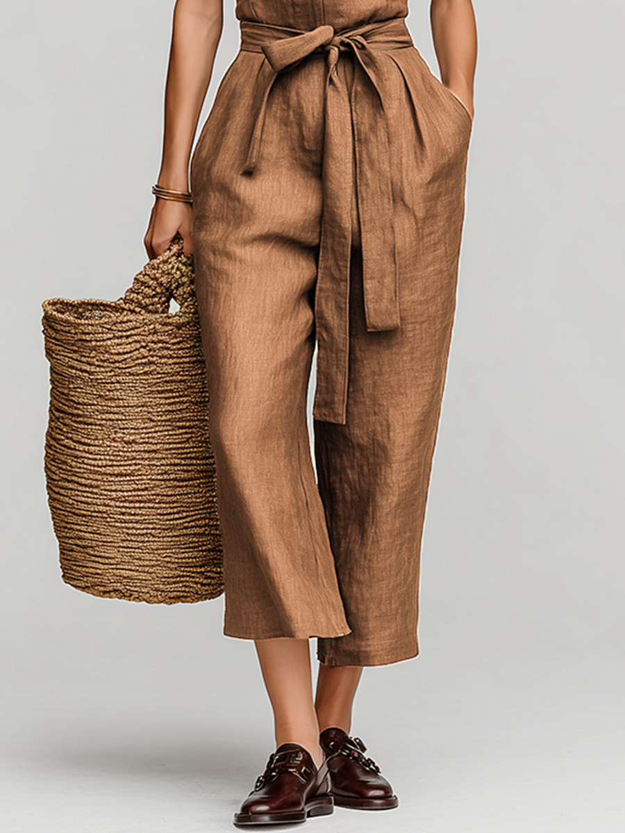 Sienna | Tobacco Brown Linen Jumpsuit