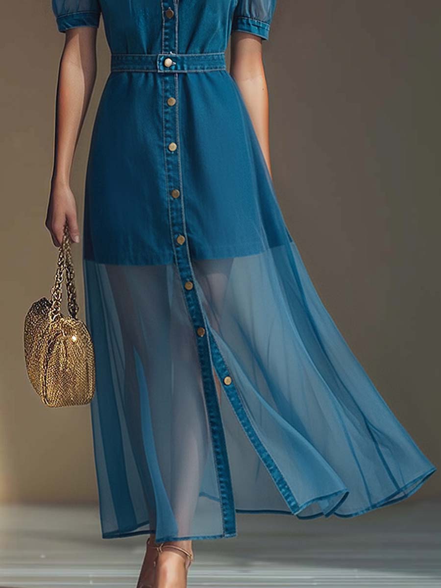 Bonnie | Denim Organza Maxi Dress