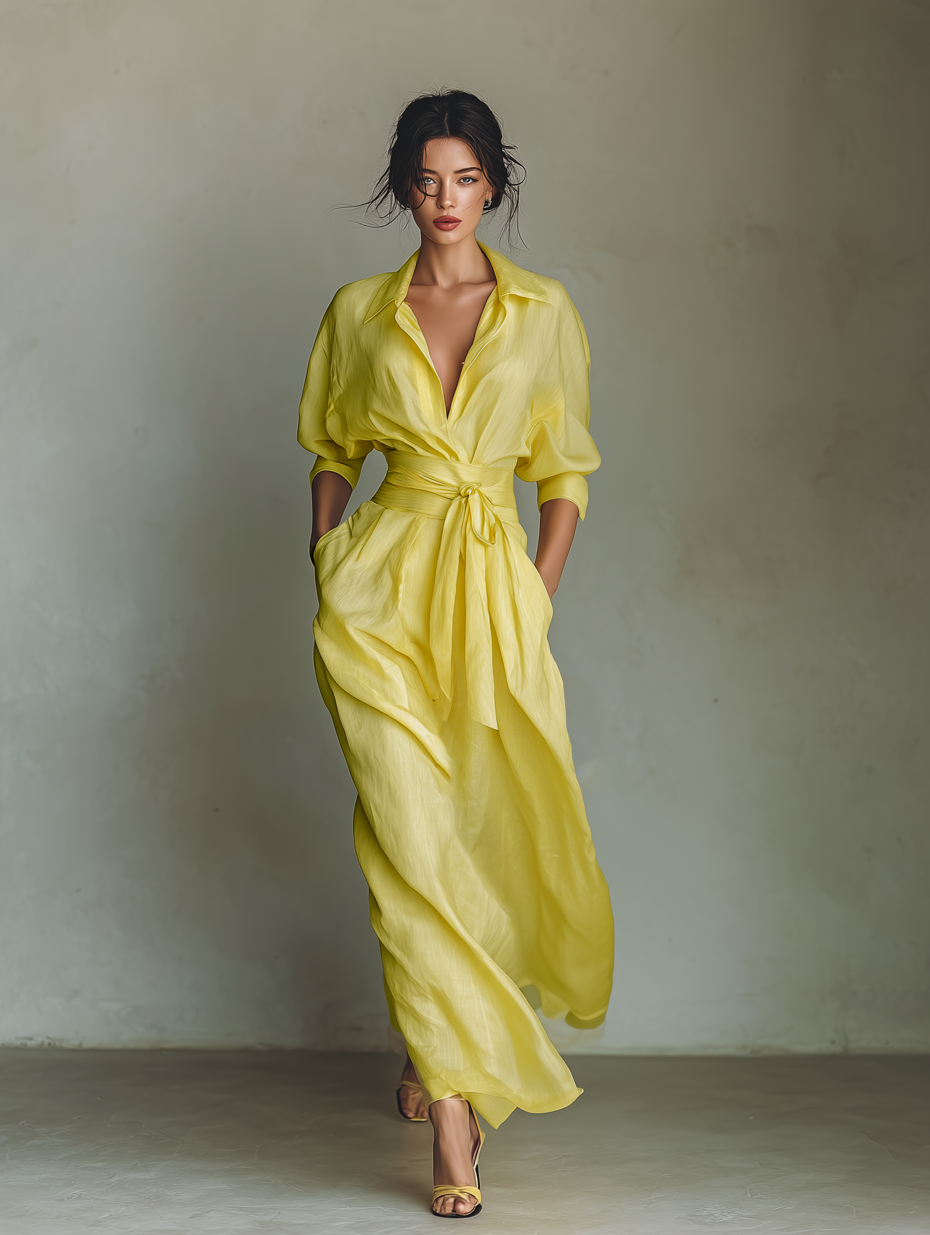 Mila | Lemon Tie-Waist Shirt Dress