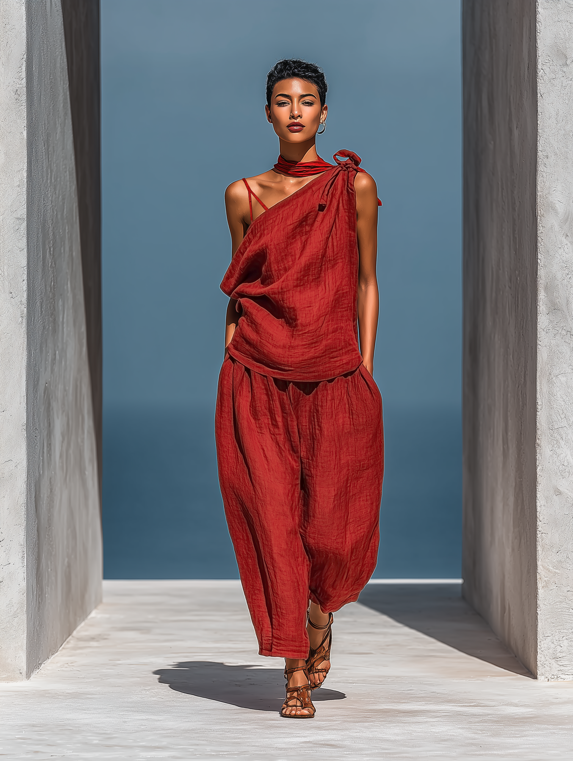 Valentina | Red One-Shoulder Trouser Set
