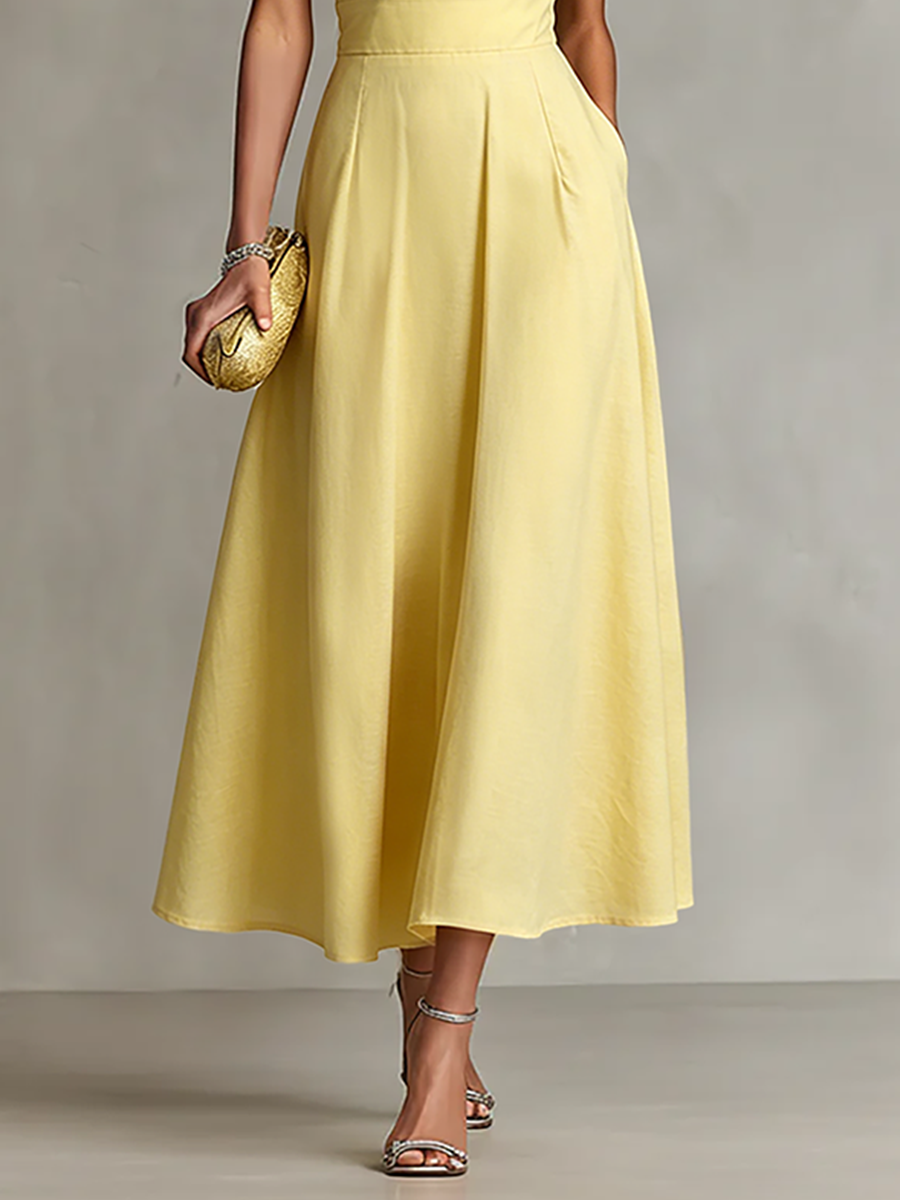 Freya | Yellow One-Shoulder Linen Dress