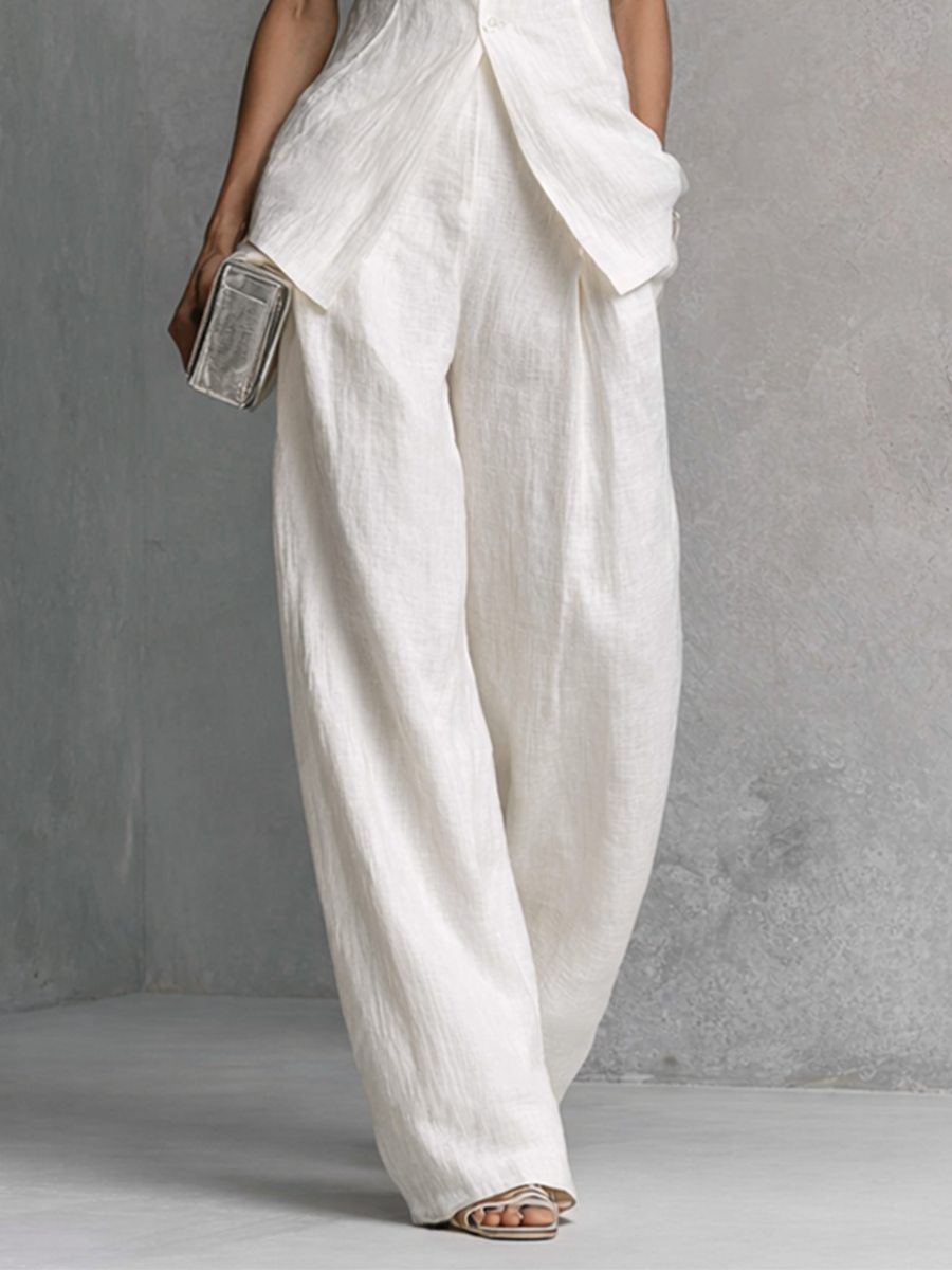 Anya | White Linen Wide-Leg Set