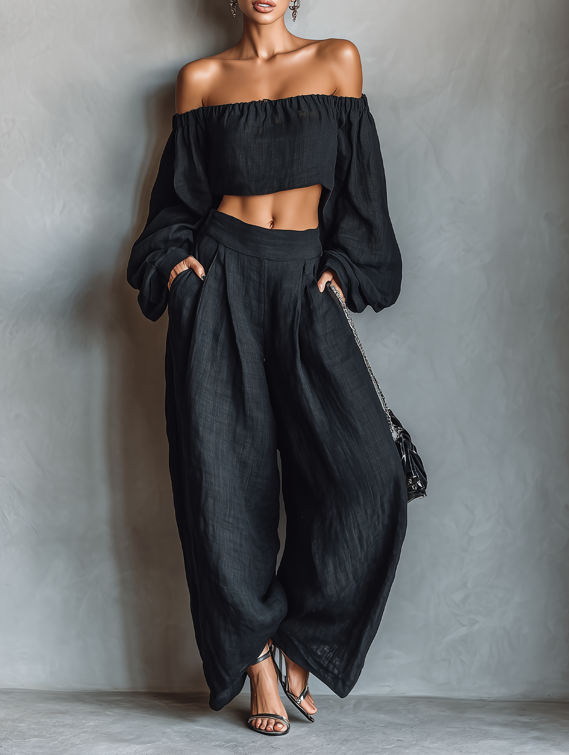 Thea | Strapless Linen Wide-Leg Set