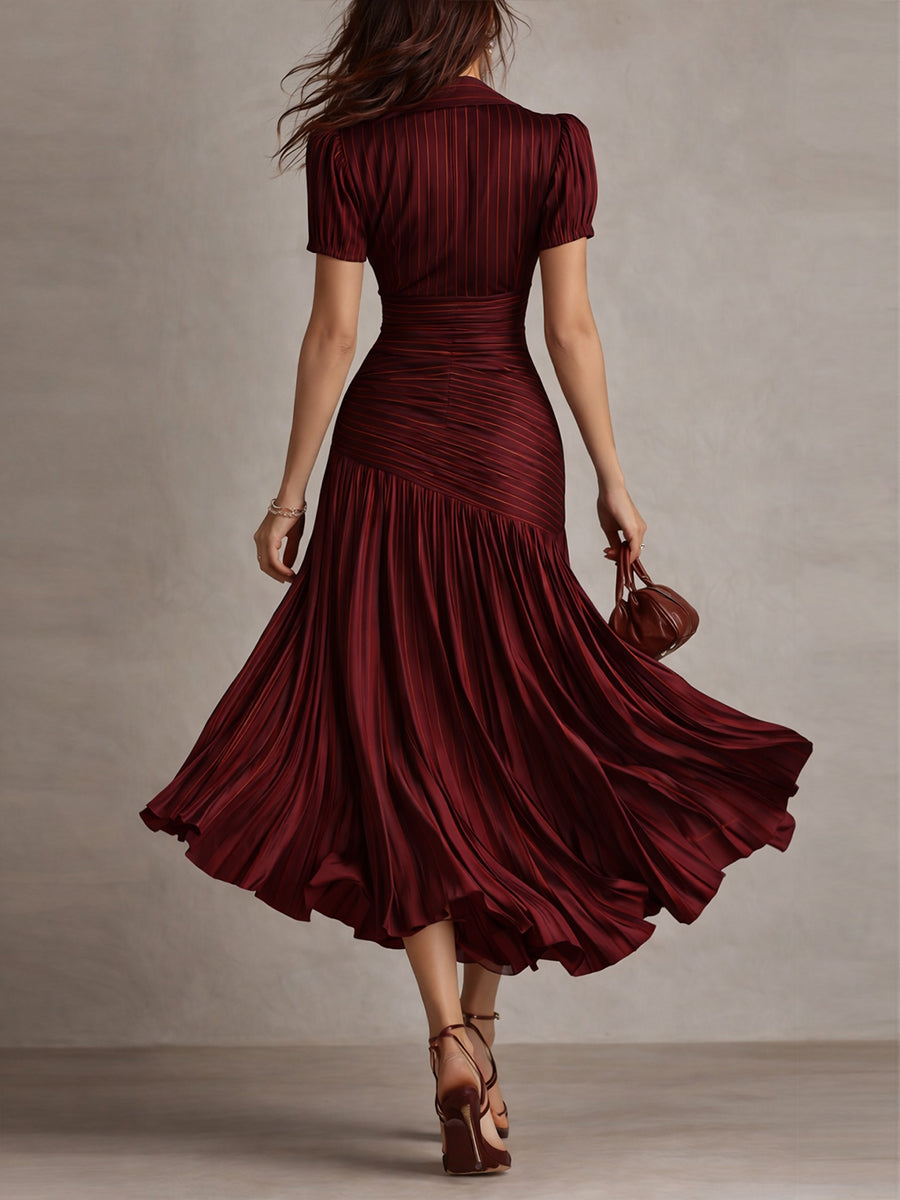 Bianca | Striped Satin Pleated Midi Dress