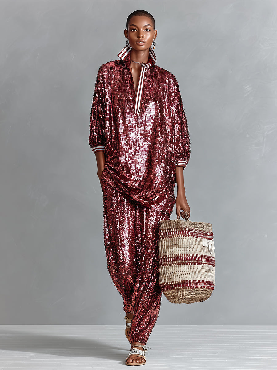 Aurelia | Burgundy Sequin Loungewear Set