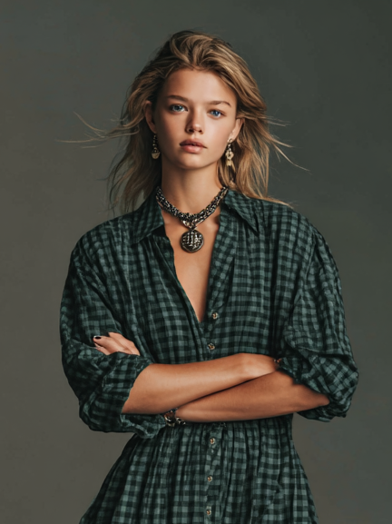Marlowe | Plaid Shirt Maxi Dress