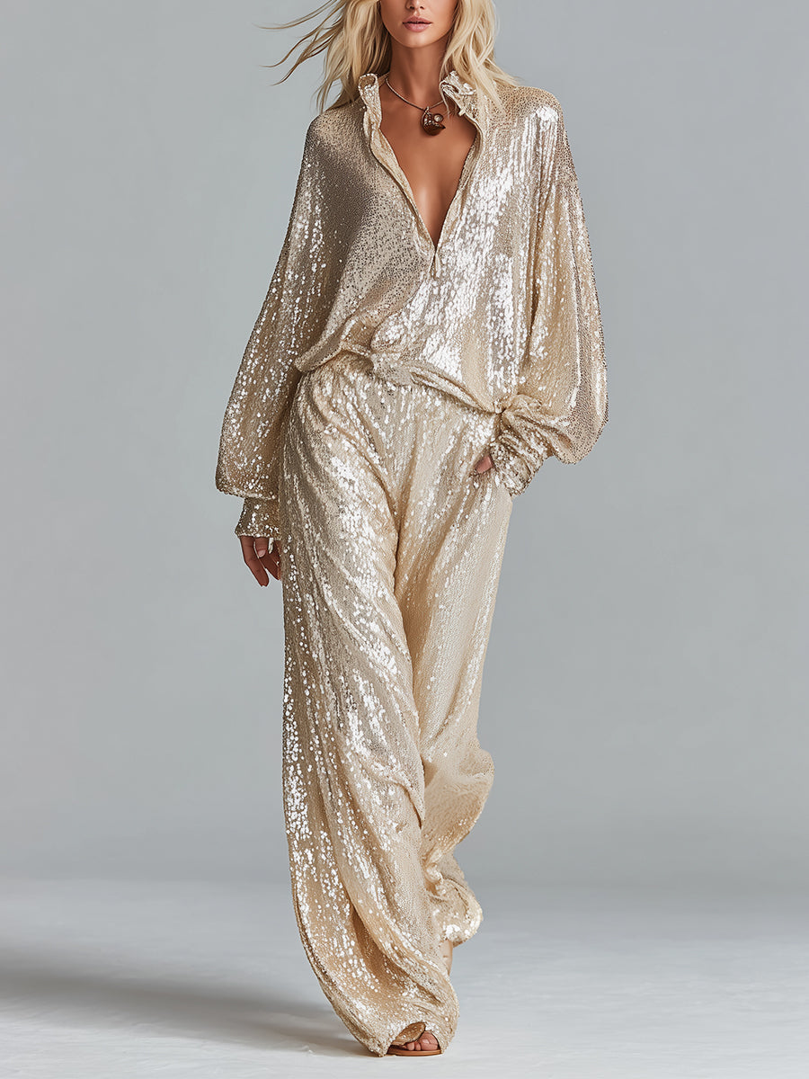 Goldie | Sequin Wide-Leg Party Set