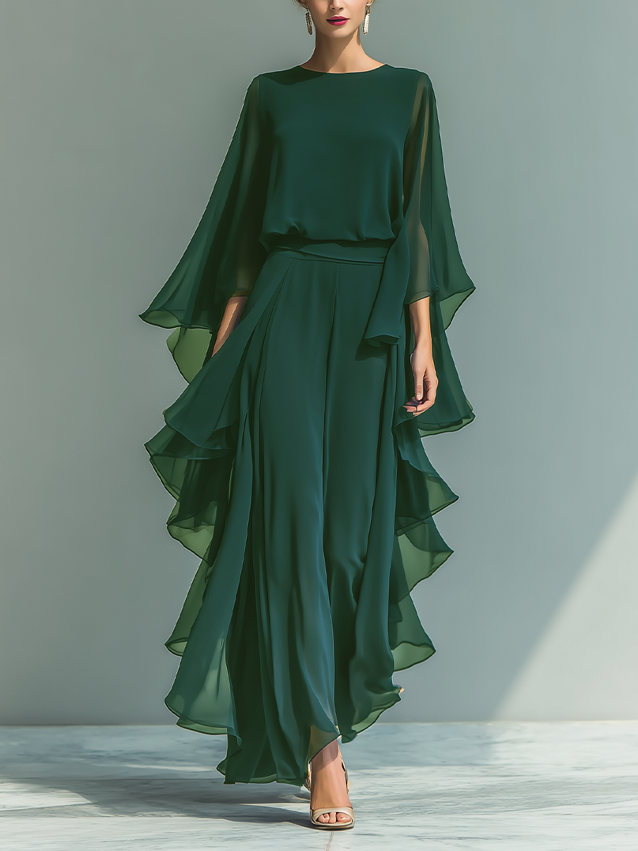 Evelina | Navy Chiffon Trouser Set