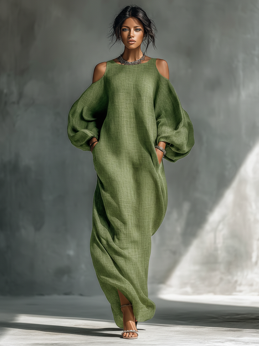 Livia | Puff Sleeve Cold-Shoulder Maxi Dress