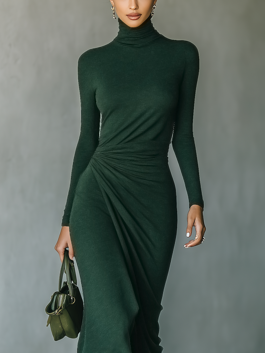 Kirsty | Dark Green High-Neck Wrap Dress