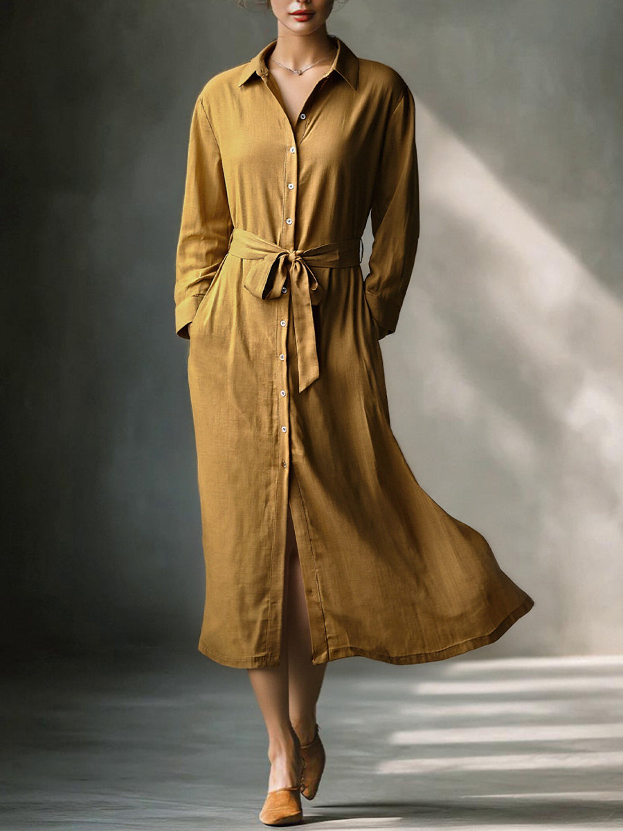 Freya | Mustard Belted Shirt Dress