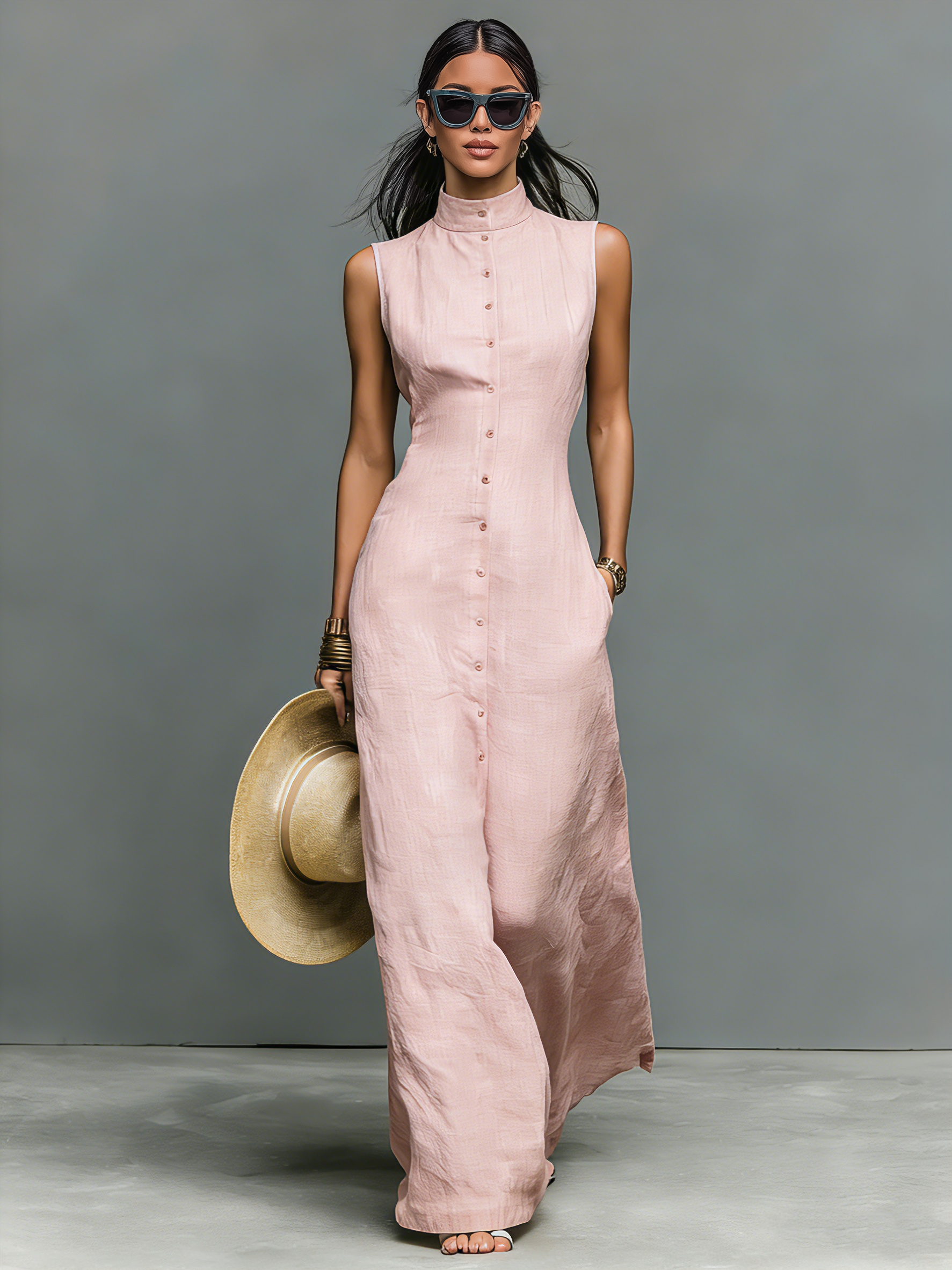 Elodie | Sleeveless Shirt Maxi Dress
