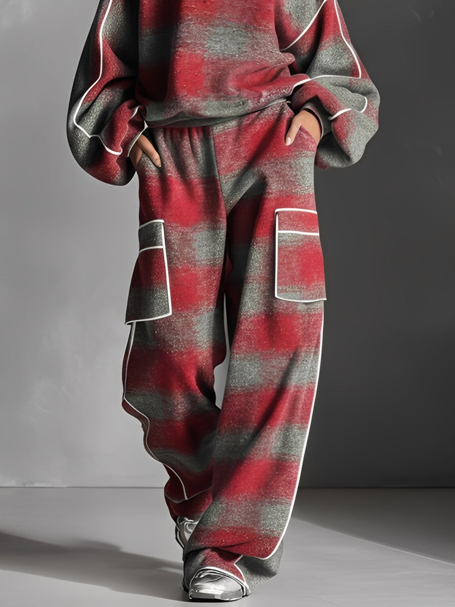 Vivienne | Plaid Color-Blocked Pantsuit Set