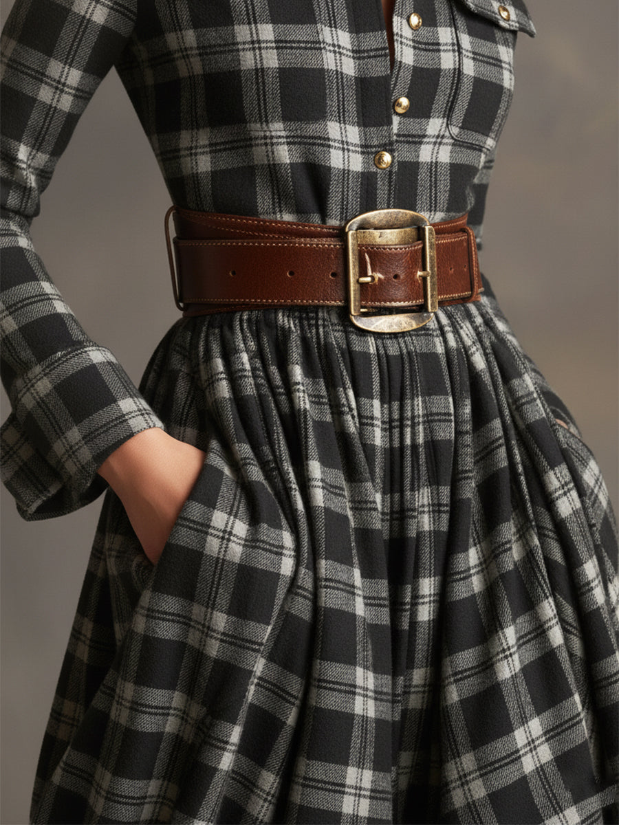 Elowen | Reddish Brown Plaid Maxi Dress