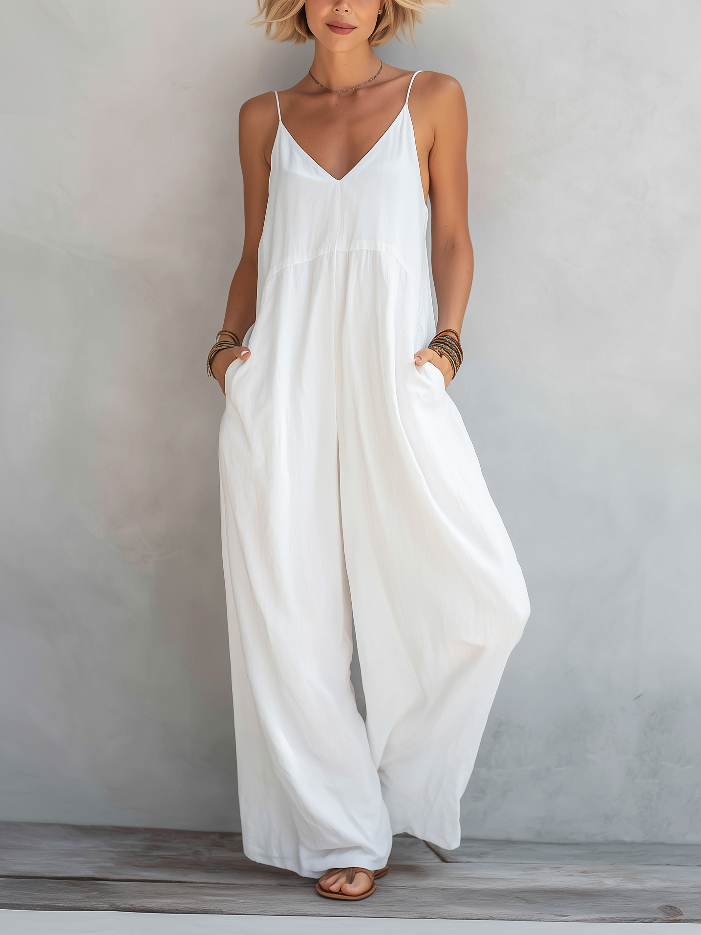Thea | White Sleeveless Linen Jumpsuit