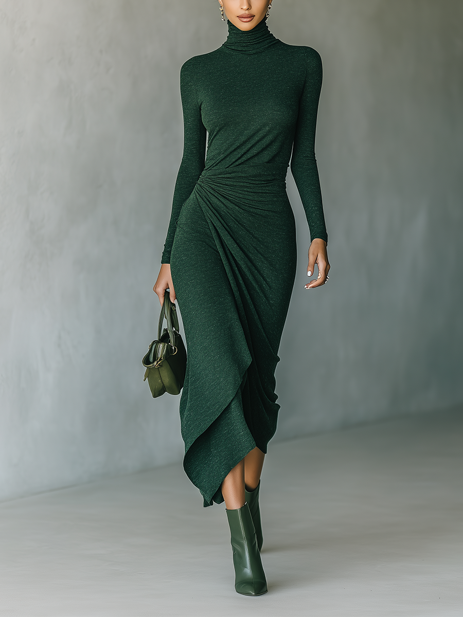 Kirsty | Dark Green High-Neck Wrap Dress