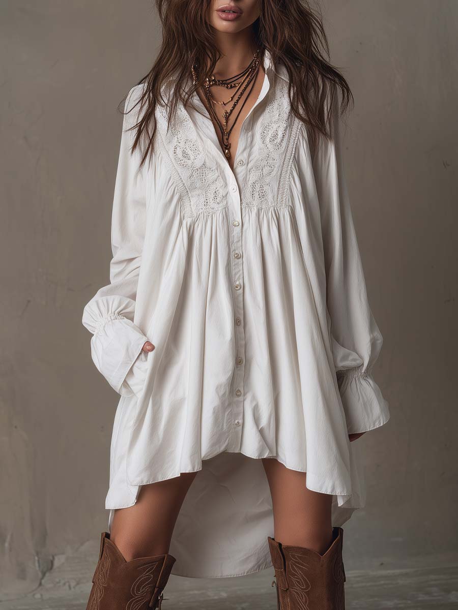 Isla | Lace Hem Long-Sleeve Mini Dress