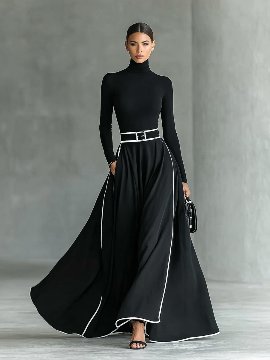 Odette | High-Collar Belted Maxi Dress