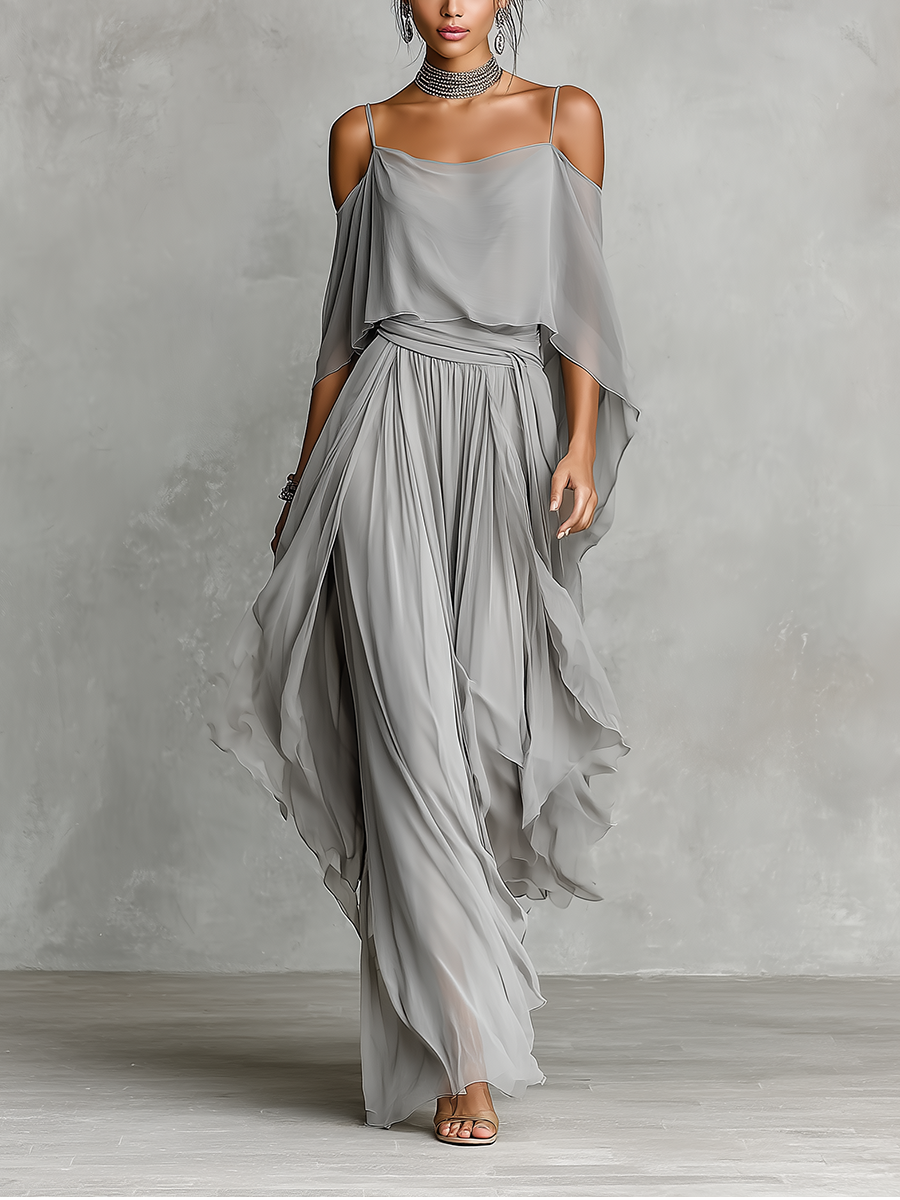 Ophelia | Grey Chiffon Flared Set