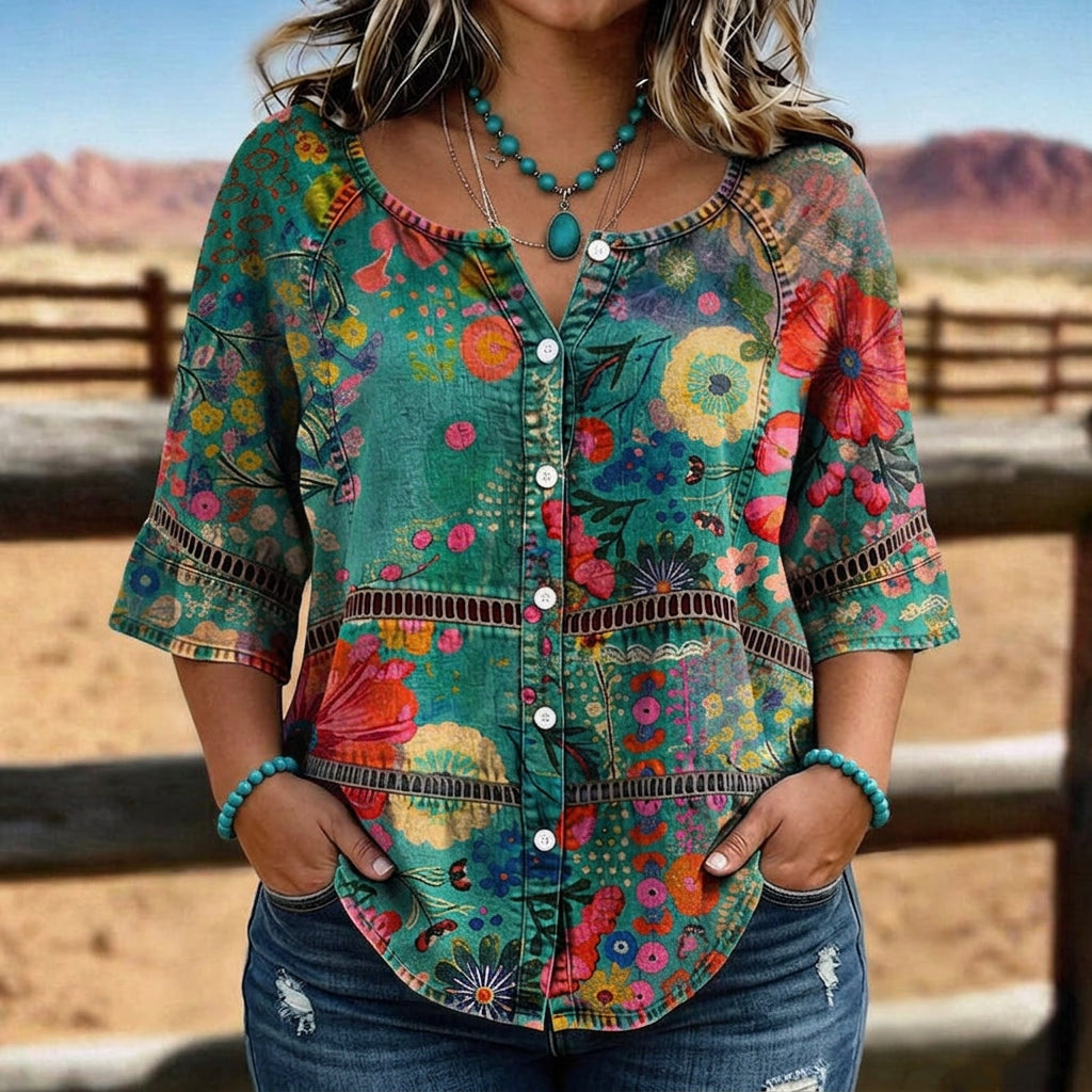 Emily™ | Vintage Floral Print Blouse