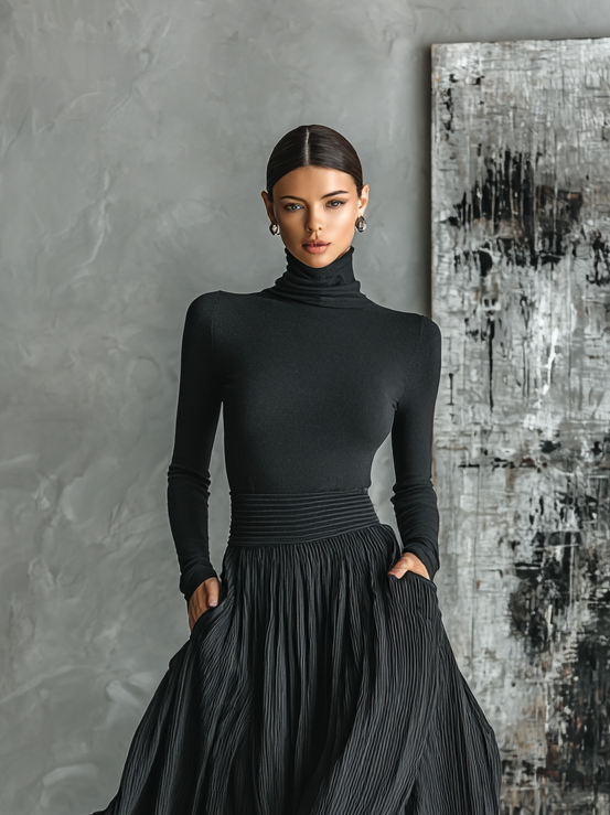 Audrey | Black Turtleneck Skirt Set