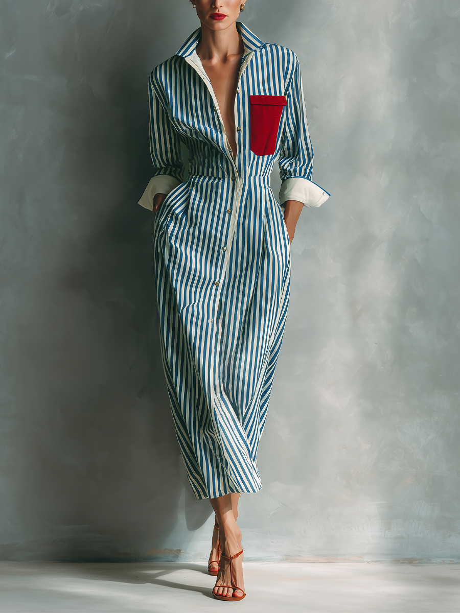 Brielle | Blue Striped Shirt Dress