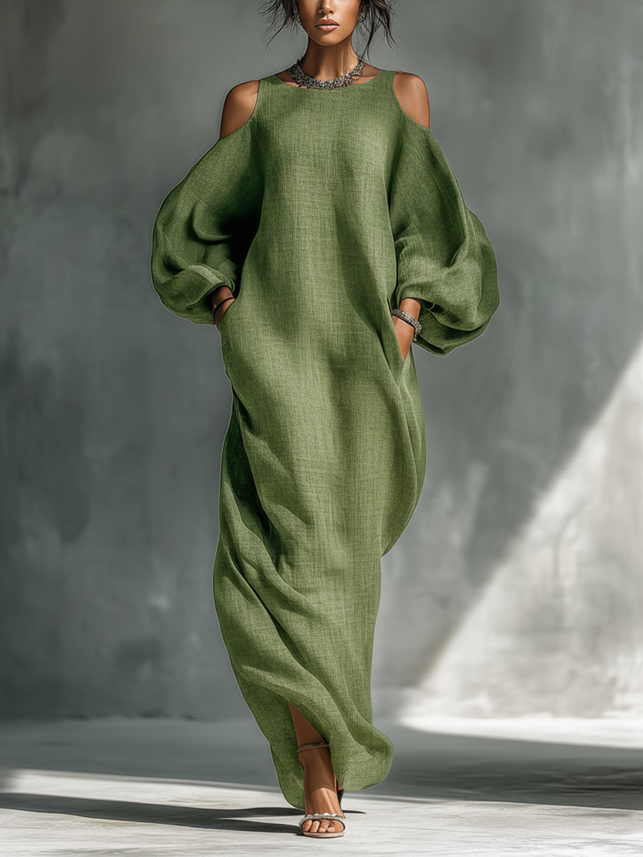 Livia | Puff Sleeve Cold-Shoulder Maxi Dress