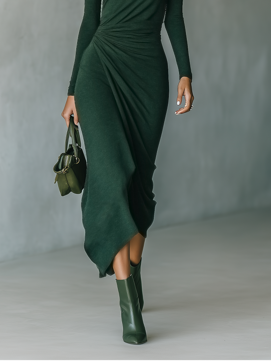 Kirsty | Dark Green High-Neck Wrap Dress