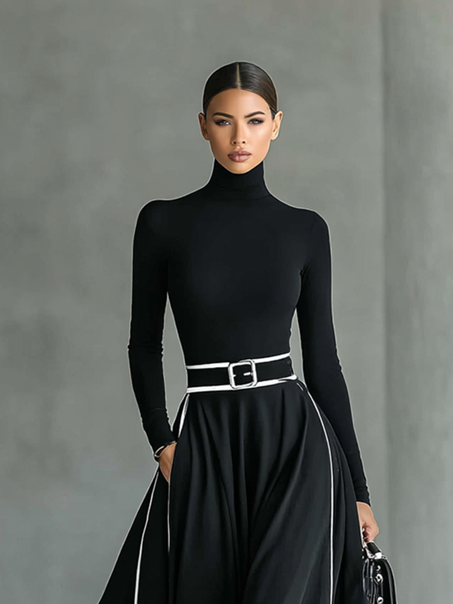Odette | High-Collar Belted Maxi Dress