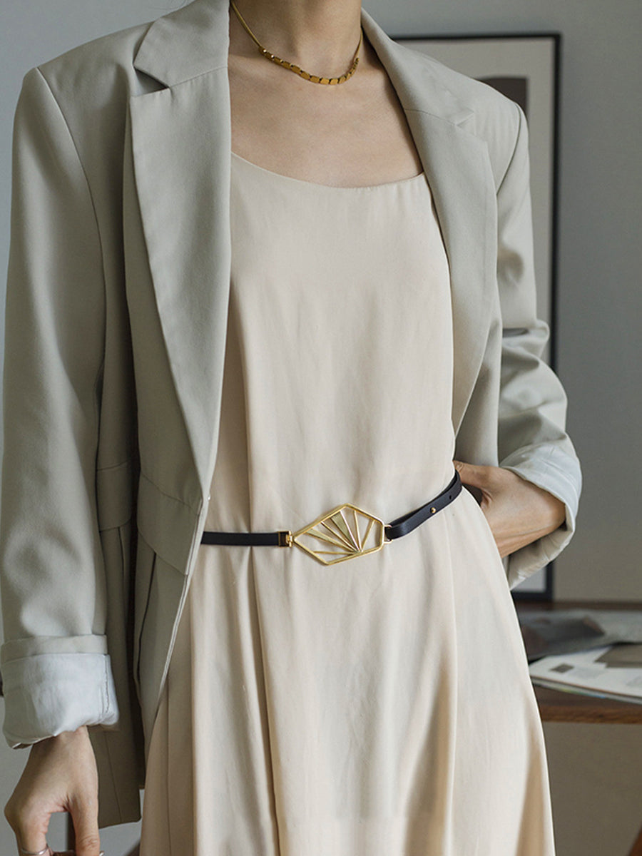 Elodie | Brown Geometric Leather Belt